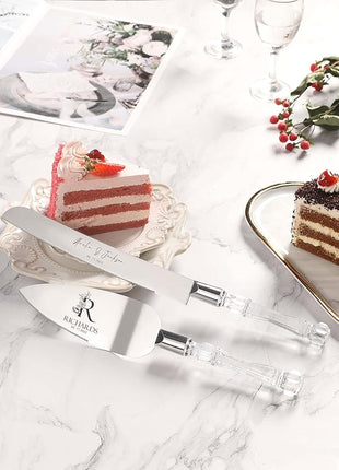 AW BRIDAL Personalized Cake Cutter Set for Wedding - Cake Knife 13.2 Inch, Cake Server 10.8 inch - Baby Shower Engagement Gifts for Couples//DK2201CPP96//