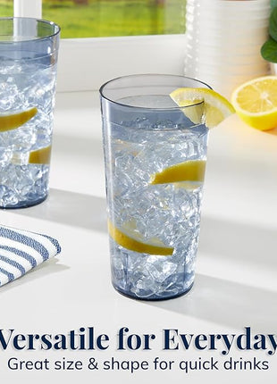 US Acrylic Cafe Plastic Reusable Tumblers (Set of 16) 20-ounce Water Cups in Grey | Value Set of Restaurant Style Drinking Glasses, Stackable, BPA-free, Made in the USA | Top-rack Dishwasher Safe