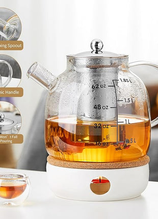 68OZ Glass Teapot Tea Pot With Infuser, Glass Kettle For Stove Top, Tea Glass Pot, 2000ML Glass Tea Cup With Infuser And Lid For Loose Leaf Tea Steeper, Dishwasher Safe