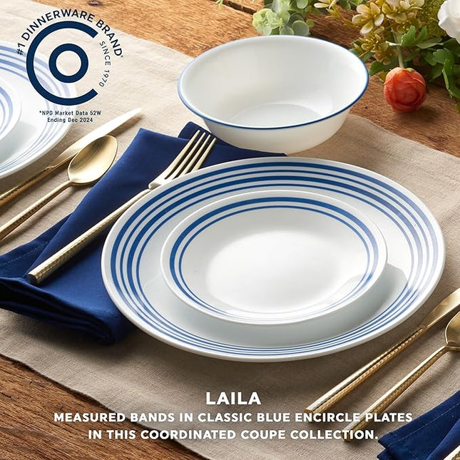 Corelle Vitrelle 18 Piece Glass Dinnerware Sets Service for 6, Triple Layer Chip & Crack Resistant Glass Plate and Bowl Sets, Laila