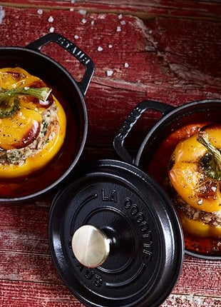 STAUB Cast Iron Dutch Oven 0.5-qt Round Cocotte, Made in France, Serves 1, Matte Black