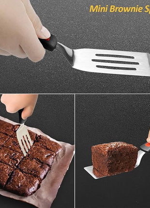 Stainless Steel Spatula Set with Heat Resistant Silicone Handle, VOVOLY Metal Spatulas For Kitchen Use, Thickened Smash Burger Spatula, Mini Brownie Spatula, Fish Flipper, Grill Scraper