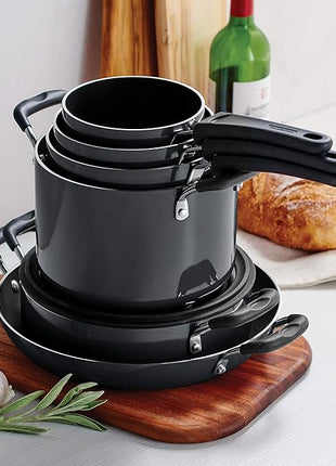 Tramontina Aluminum Non Stick 11-Piece Nesting Pots and Pans Set with Lids - Gray, Kitchen Nonstick Cookware Set, Dishwasher and Oven Safe