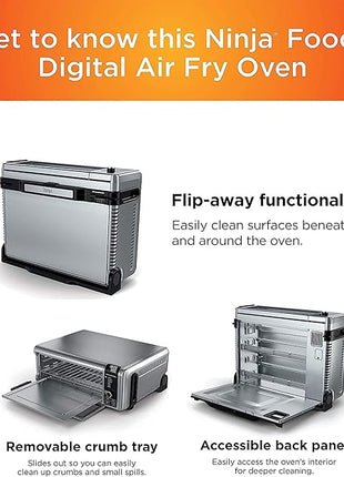 Ninja Digital Air Fry Countertop Oven, 8-in-1 Functionality, 1800W, Flip-Up Design, XL Capacity, Air Fry Basket, Wire Rack & Crumb Tray, Silver, SP101