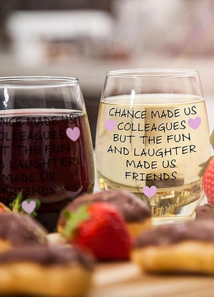 Gelid Chance Made Us Colleagues - Best Coworker BFF Gift - Perfect For Work Bestie Friend - Leaving or Going Away Present for Men and Women - 15 oz Stemless Wine Glass