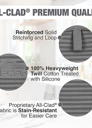 All-Clad Premium Pot Holder & Hot Pad: Heat Resistant to 500 Degrees - 100% Cotton, 10""x6.25"" Hot Pad for Kitchen and Barbeque, (1-Pack), Pewter