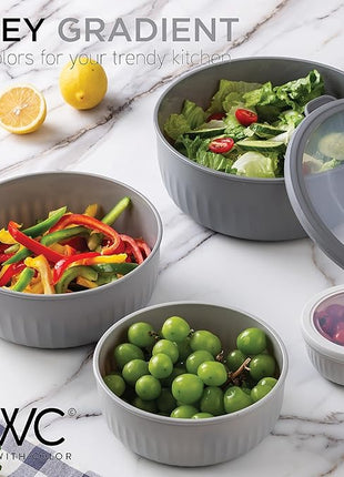 COOK WITH COLOR Prep Bowls with Lids- Wide and Deep Nesting Plastic Small Mixing Bowl Set with Lids, 12 Piece Set - Wide Bowls, Gray