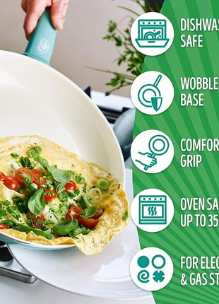 GreenLife Soft Grip Healthy Ceramic Nonstick 12 Piece Cookware Pots and Pans Set, PFAS-Free, Dishwasher Safe, Turquoise