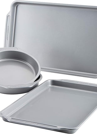 Farberware Nonstick Bakeware Set Includes Baking Cake Pans and Cookie Sheets, 4 Piece, Gray