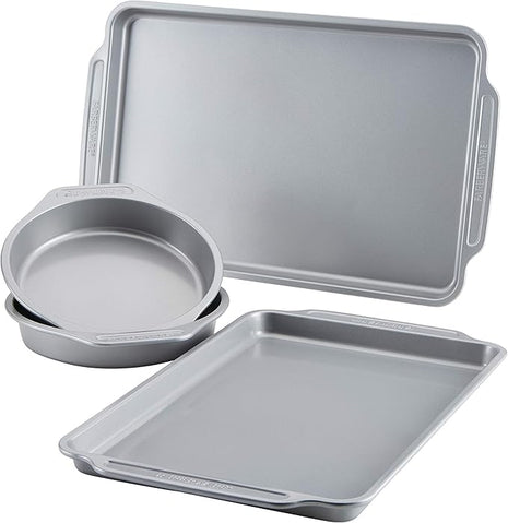 Farberware Nonstick Bakeware Set Includes Baking Cake Pans and Cookie Sheets, 4 Piece, Gray