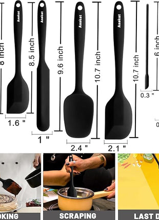 Anaeat Heat Resistant Silicone Spatula Set of 8 - Seamless One-Pieces Design, Non-Stick Rubber Spatulas & Mini Kitchen Scraper Flexible for Non-stick Cookware - Easy Baking, Cooking, Scraping & Mixing