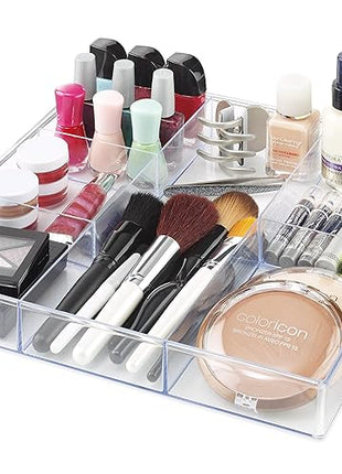Whitmor Clear 6-Section Drawer Organizer | For Makeup & Accessories | Sturdy Resin | 11.9 x 11.9 x 1.7 Inches | Pack of 6