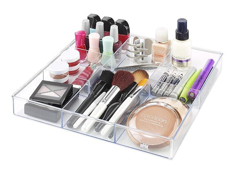 Whitmor Clear 6-Section Drawer Organizer | For Makeup & Accessories | Sturdy Resin | 11.9 x 11.9 x 1.7 Inches | Pack of 6