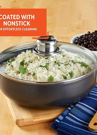 IMUSA 6.9qt Charcoal Aluminum Nonstick Caldero with Glass Lid, Black