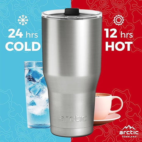 Arctic Tumblers | 30 oz Matte White Insulated Tumbler with Straw & Cleaner - Retains Temperature up to 24hrs - Non-Spill Splash Proof Lid, Double Wall Vacuum Technology, BPA Free & Built to Last