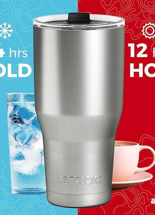 Arctic Tumblers | 30 oz Green Insulated Tumbler with Straw & Cleaner - Retains Temperature up to 24hrs - Non-Spill Splash Proof Lid, Double Wall Vacuum Technology, BPA Free & Built to Last