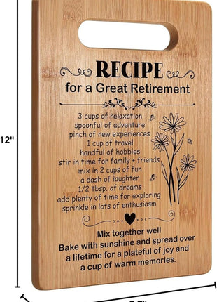 Retirement Gifts for Women 2025, Retired Cutting Board Gifts, Coworker Leaving Gifts for Women, Going Away Gifts for Coworker Boss Lady Leader Colleague Friends-Recipe for a Great Retirement