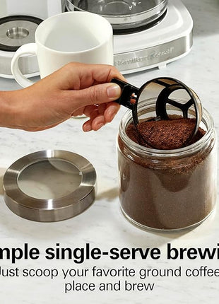 Hamilton Beach 2-Way Programmable Coffee Maker, 12 Cup Glass Carafe And Single Serve Coffee Maker, White with Stainless Steel Accents, 49933