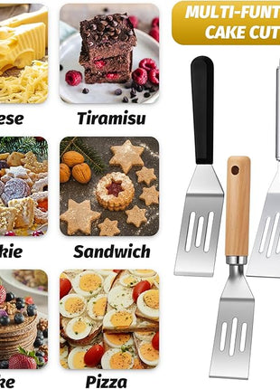 CHENGU 4 Pcs Mini Brownies Serving Spatula Stainless Steel Nonstick Serve Turner Cookie Slotted Spatula for Kitchen Cutting and Serving Desserts Small Frying Pan Cookie (4 Styles,4 Styles)