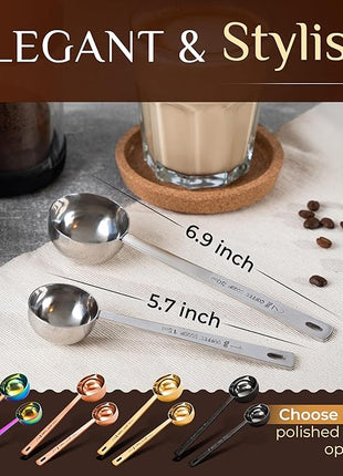 Orblue Premium Coffee Scoop Set - 1 Tbsp (15ml) & 2 Tbsp (30ml) Measuring Tablespoon - Stainless Steel Coffee Measuring Spoon and Scooper with Long Handles - Pack of 2