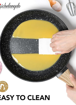 MICHELANGELO 8 Inch Nonstick Frying Pan with Lid, Non Stick Small Frying Pan with Non-Toxic Coating, Non-Stick Skillet with Ergonomic Handle, All Cooktops Compatible, Black