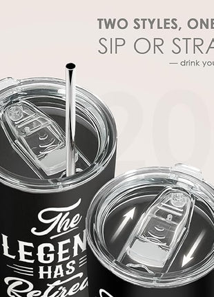 SANDJEST Retirement Gifts for Coworker, Colleagues - The Legend Has Retired Tumbler - Birthday, Christmas, Happy Retirement Gifts - 20oz Stainless Steel Insulated Coffee Travel Mug Gift for Men, Women