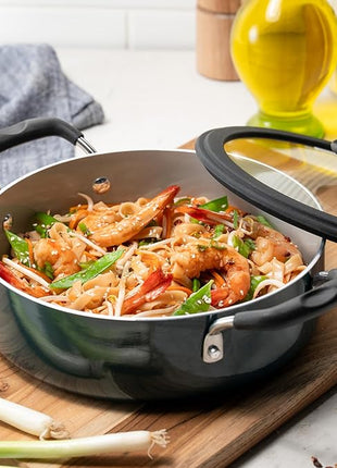 Tramontina Ceramic Non Stick 11-Piece Nesting Pots and Pans Set with Lids - Stackable Nonstick Cookware Set, Dishwasher and Oven Safe, Dark Gray