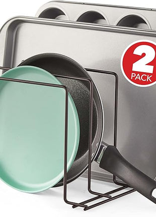 Stock Your Home Bronze (2 Pack) Steel Baking Pan Organizer Rack for Cabinet or Counter, Holder for Kitchen Cutting Boards, Pot Lids, or Cookie Sheets - Rust Proof Wire, Drying Storage