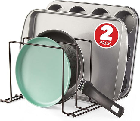 Stock Your Home Bronze (2 Pack) Steel Baking Pan Organizer Rack for Cabinet or Counter, Holder for Kitchen Cutting Boards, Pot Lids, or Cookie Sheets - Rust Proof Wire, Drying Storage