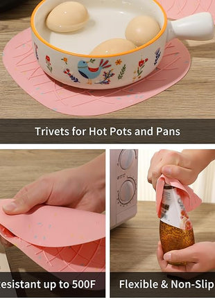 4 Pieces Oven Mitts of Macaron Color Thickened Non-Slip Silicone Kitchen Gloves, Heat Resistant up to 750F, Essential for Kitchen Baking (Pink)