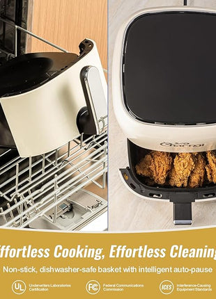 Charmi 5QT Air Fryer – Beautiful Retro Design, Stylish Countertop Look, Nonstick & PFAS-Free, Safe Auto Shutoff, Digital Touchscreen, 8 Cooking Presets (Cream White)