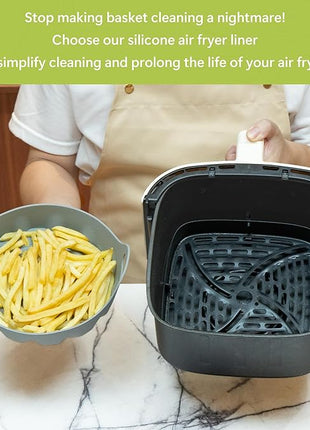 Li&Zhao Silicone Air Fryer Liners Reusable - 2 PCS Round Air Fryer Inserts Accessories 4 to 7 Qt Silicone Liners for Basket(Red & Gray)