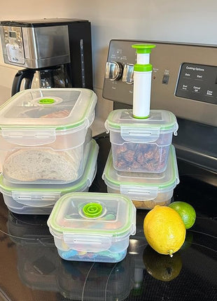Lasting Freshness BPA-Free Plastic Vacuum Seal Containers with Hand Pump – Airtight Food Storage, Meal Prep & Pantry Organization, Preserves Freshness 5X Longer, 11-Piece Set