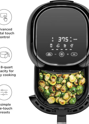 Chefman TurboFry Touch 8 Quart Air Fryer w/ XL Viewing Window & Advanced Digital Display, Fry with Less Oil for Healthy Food, Adjustable Temperature Control, Cooking Presets & Dishwasher-Safe Basket
