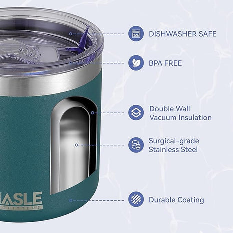 HASLE OUTFITTERS 10oz Insulated Tumblers with Lid and Straw,Stainless Steel Tumbler Travel Coffee Mug,Double Wall Reusable Tumbler Cup for Iced and Hot Drinks(Dark Green,1 Pack)