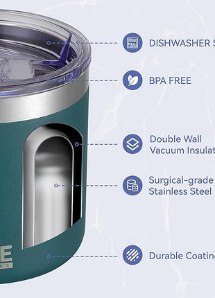 HASLE OUTFITTERS 10oz Insulated Tumblers with Lid and Straw,Stainless Steel Tumbler Travel Coffee Mug,Double Wall Reusable Tumbler Cup for Iced and Hot Drinks(Dark Green,12 Pack)