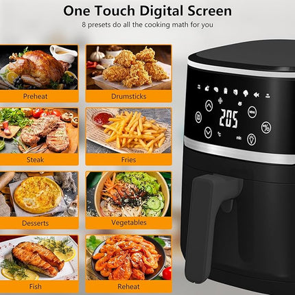 5QT Air Fryer with Touchscreen & View Window - 8-In-1 Digital Airfryer, Oil-Free Cooking, Timer Control, Compact Air Fryer for Home/Kitchen/Dorm Use