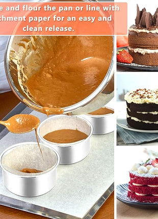 E-far 4 Inch Small Cake Pan Set of 6, Stainless Steel Mini Round Smash Cake Baking Pans Tins, Non-Toxic & Healthy, Mirror Finish & Dishwasher Safe