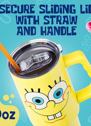 Silver Buffalo SpongeBob SquarePants Stainless Steel Tumbler with Handle, Fits in Standard Cup Holder, 40 Ounces