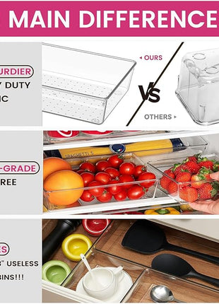 Criusia 26 Pack Large Clear Plastic Drawer Organizer Bins -5 Size Heavy Duty Acrylic Kitchen Drawer Organizers and Storage for Utensils -Bathroom Drawer Organizer Trays for Makeup Office Organization