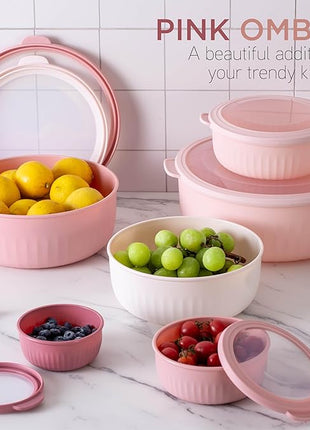 COOK WITH COLOR Prep Bowls with Lids- Wide and Deep Nesting Plastic Small Mixing Bowl Set with Lids, 12 Piece Set - Wide Bowls, Pink