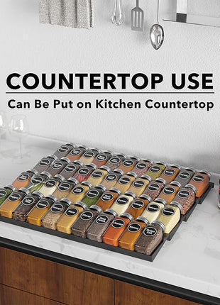 SpaceAid Spice Drawer Organizer with 44 Spice Jars, 386 Spice Labels, 4 Tier Seasoning Rack Tray Insert for Kitchen Drawers, 20.25" Wide x 17.5" Deep