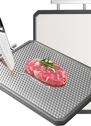 Stainless Steel Cutting Board for Kitchen, Large Chopping Board（16.42×11 In）Double Sided Non-Slip Edge Scratch-resistant Mesh Design, Food-Grade Wheat Straw PP, Non Toxic Cutting Board,Easy to Clean