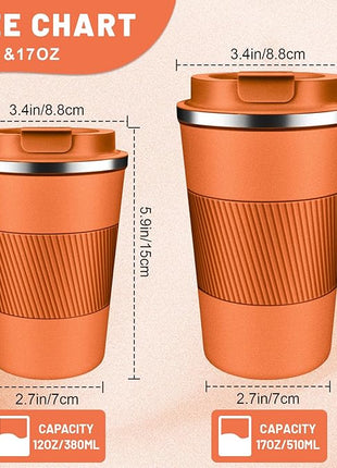 Insulated Coffee Tumblers with Flip Lid 12oz / 17oz, Stainless Steel Travel Coffee Mug Leak Proof, Vacuum Insulated Coffee Mug Reusable Cup, Keeps Cold and Hot for Coffee Tea