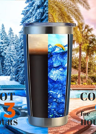 DOMICARE 20oz Stainless Steel Tumbler Bulk with Lid, Double Wall Vacuum Insulated Travel Mug, Powder Coated Coffee Cup, Dark blue, 8 Pack