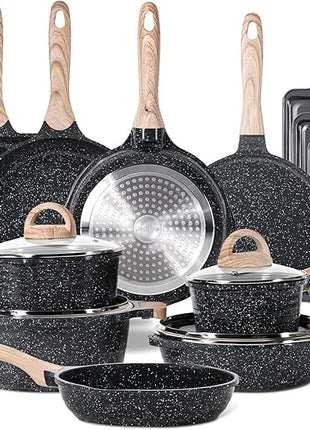 JEETEE 36Pcs Pots and Pans Set Non Stick, Cookware Set Non toxic Kitchen Healthy Induction Cooking Set W/Griddle, Sauté Pan, Baking Trays & Pancake Rake (PFOA, PFAS Free)