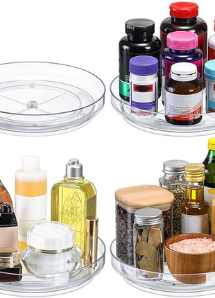 2 Pack, 10 Inch Clear Non-Skid Lazy Susan Organizers - Turntable Rack for Kitchen Cabinet, Pantry Organization and Storage, Fridge, Bathroom Closet, Vanity Countertop Makeup Organizing, Spice Rack