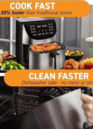 Gourmia Air Fryer Oven Digital Display 7 Quart Large AirFryer Cooker 12 Touch Cooking Presets, XL Air Fryer Basket 1700w Power Multifunction GAF778 Black and stainless steel air fryer FryForce 360°