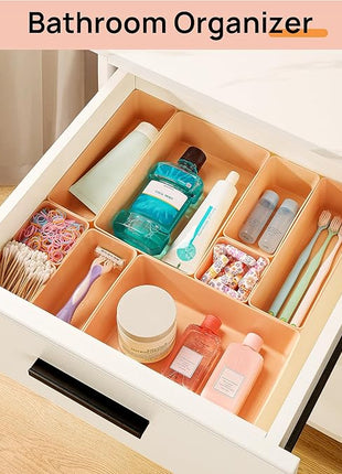 Vtopmart 25 PCS Plastic Drawer Organizers Set, 4-Size Versatile Bathroom and Vanity Drawer Organizer Trays, Storage Bins for Makeup, Bedroom, Kitchen Gadgets Utensils and Office