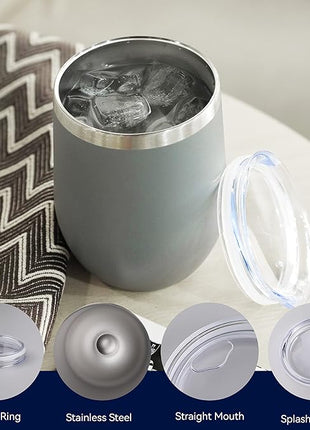 DOMICARE Stainless Steel Wine Tumbler Bulk with Lid, Personalized Insulated Tumblers Set, 12oz Travel Coffee Cups Pack of 1, Gray
